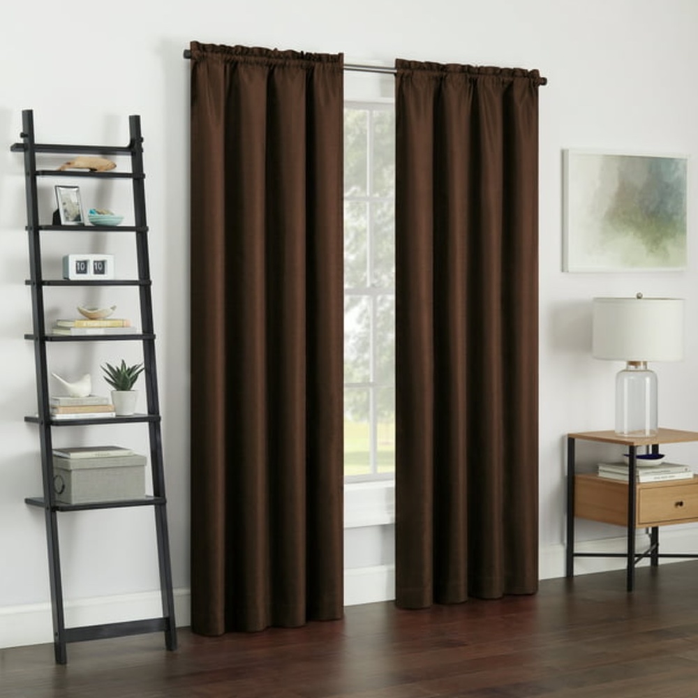 Eclipse Samara Solid Color Blackout Rod Pocket Single Curtain Panel, Espresso